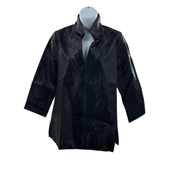 Tuckernuck NEW Black Faux Leather Chic Edgy Collared Margot Top Size S - Picture 5 of 13